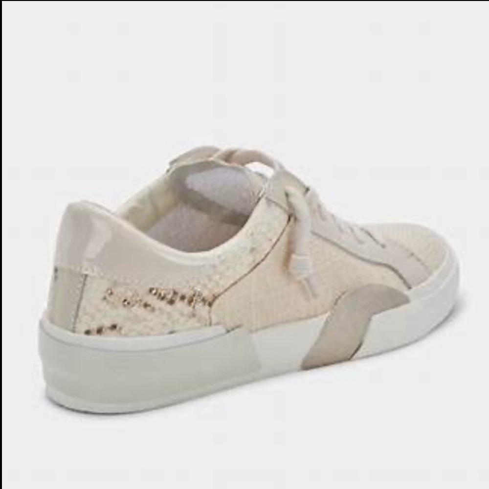 Dolce Vita Zina Women’s Sneakers in Cream Linen with Faux Snake Trim